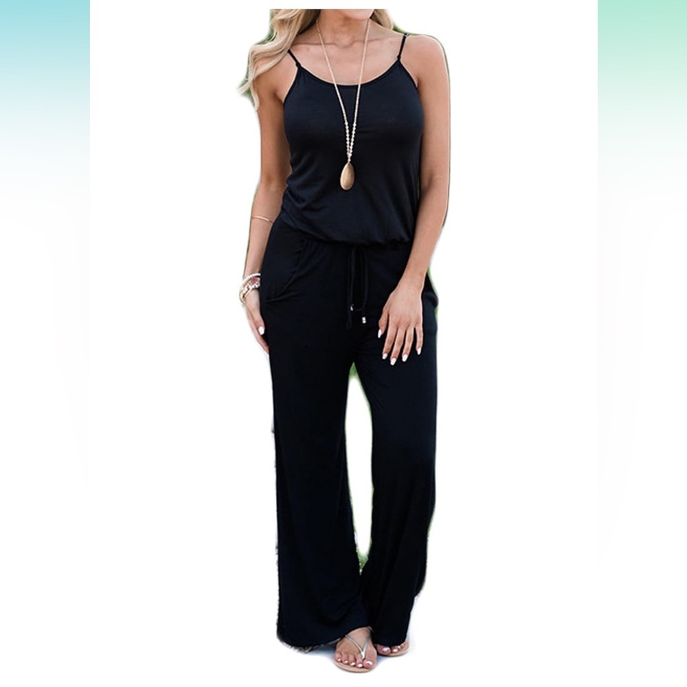 Black Wide-Leg Spaghetti Strap Jumpsuit – Size L – NWOT